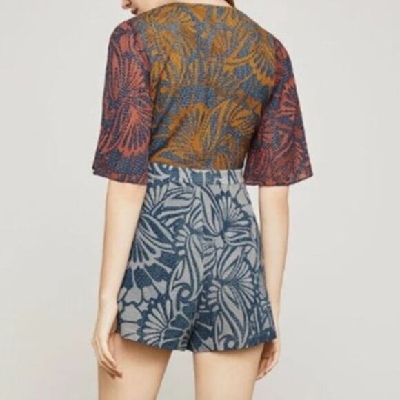BCBGMAXAZRIA Ivy Cotton Silk Blocked Floral Print Tie Front Romper Size XS - Picture 3 of 13